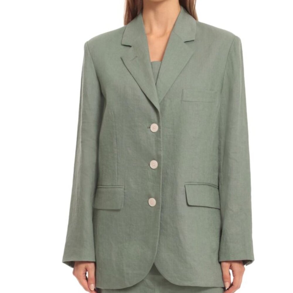 AVEC LES FILLES Linen Blend Boyfriend Blazer in Jade Sz M - NWT!!